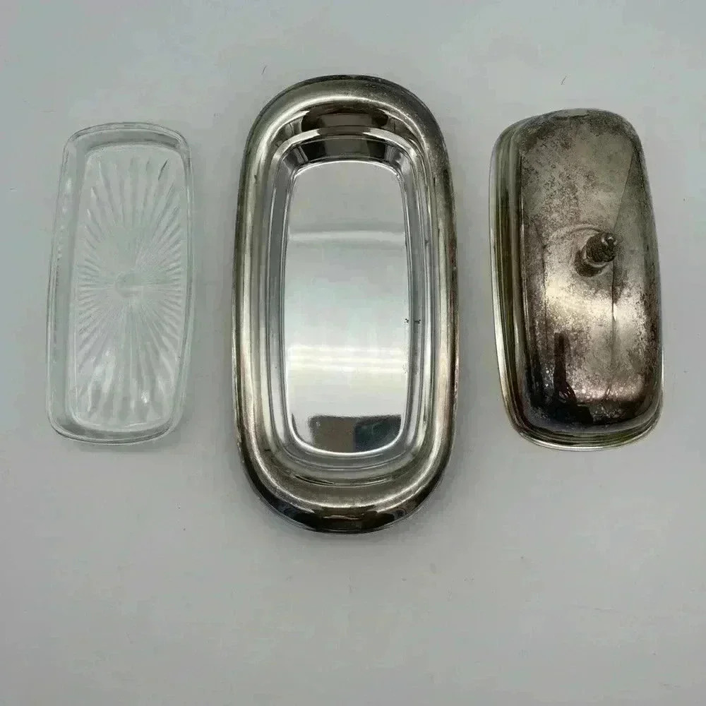 Vintage Silveplate, Butter Dish Elegant Patterned Pineapple Top, Glass insert - Picture 6 of 12